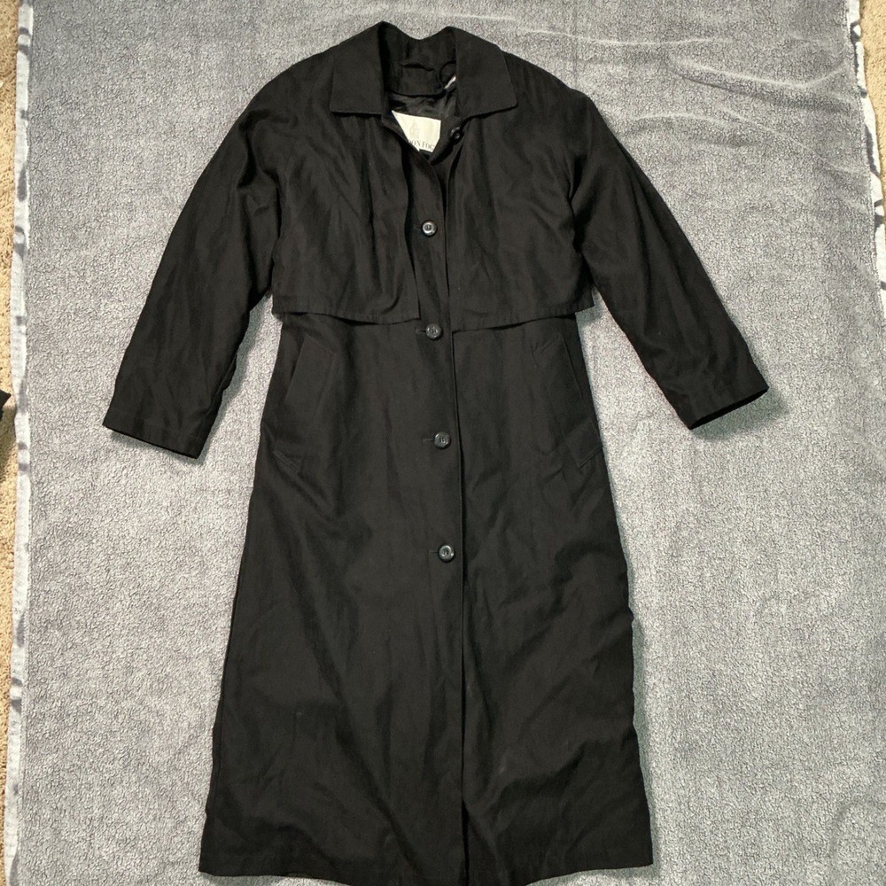 London Fog Black Trench Coat with Removable Liner Womens Size 2 Pet Long Belted